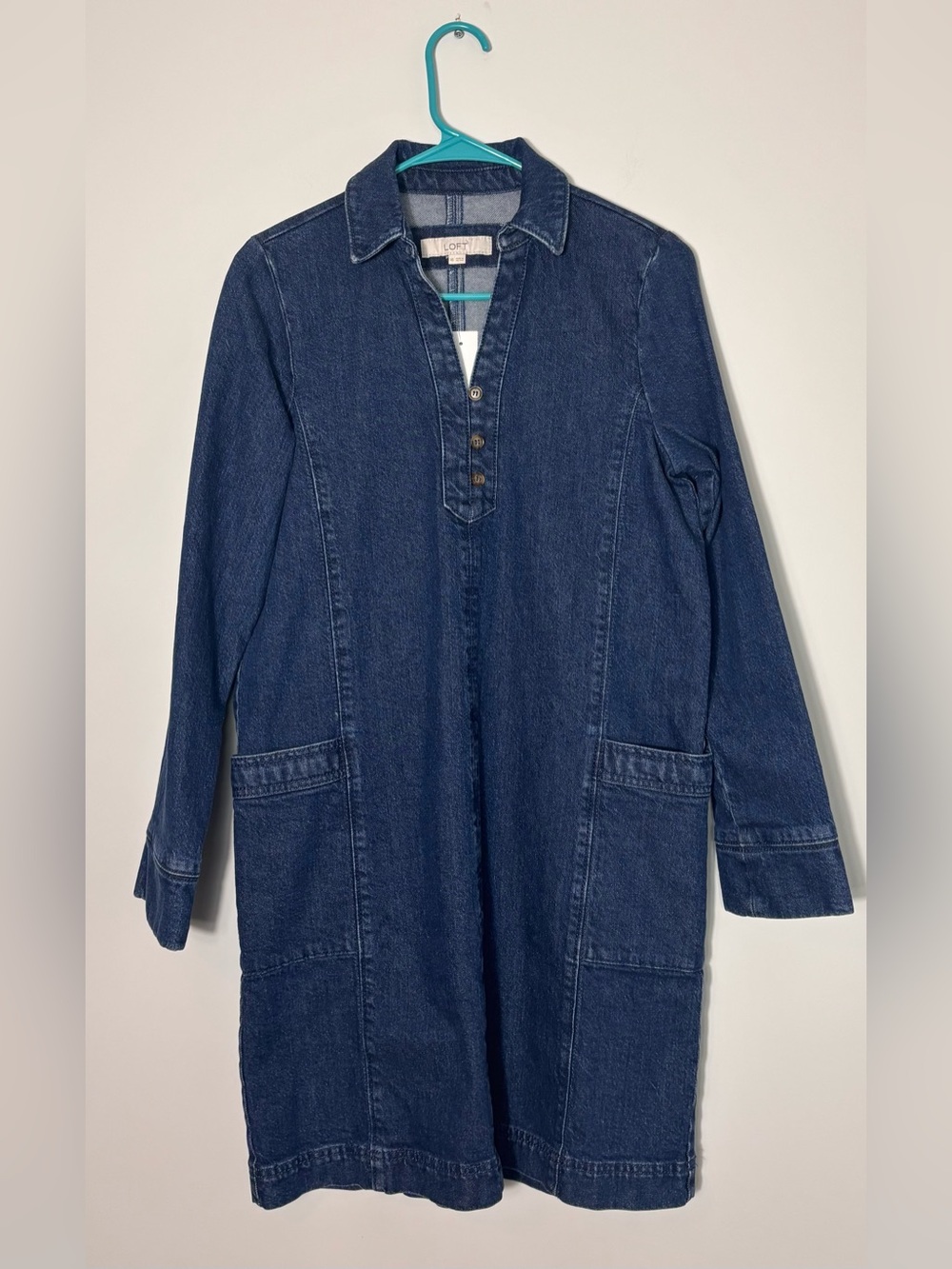 LOFT Denim Pocket Mini Dress – Dark Wash – NWT – Size XS - Picture 2 of 5